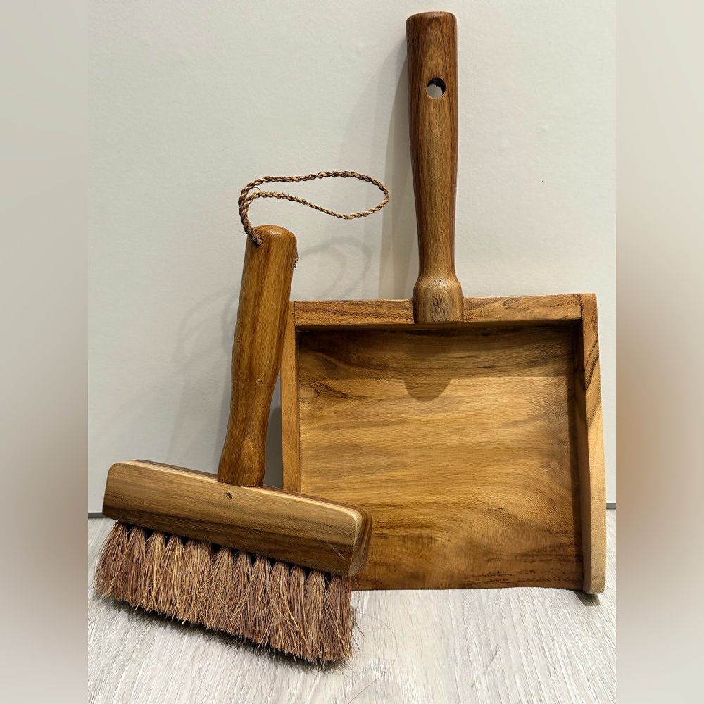 Reclaimed Teak Wood Dustpan & Brush Set - Natural Coconut Bristles Eco-Friendly
